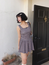 GINGHAM CHECK RIBBON MINI DRESS