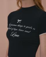 ラブレースクロップTシャツ-BLACK