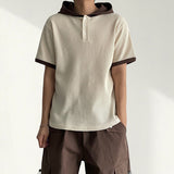 Eck Coloring Henley neck ringer hooded short-sleeved T-shirt (4 colors)