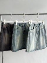 multi-wash midi denim skirt