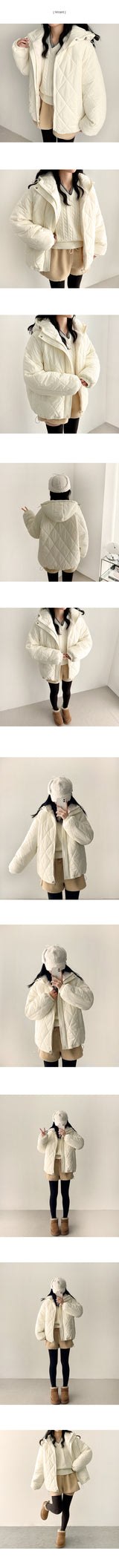 MOA Diamond Quilting Raglan Boxy Fit Hooded Padded