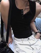 Velvet Henley Neck Track Detail Muscle Fit Sleeveless