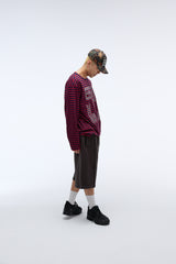 Weekend warrior typography printing stripe long sleeve (Red)
