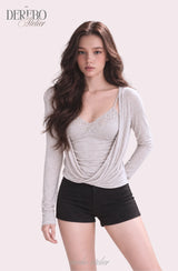 Mood Gray Shirring Layered Two-Piece Top