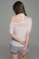 Powder sheer ribbon top, Baby Pink