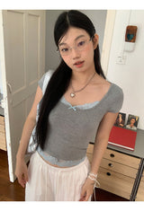 Sky Lace Gray Short Sleeve Tee