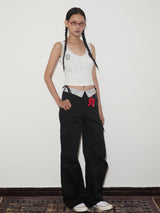rirri SS24 Cotton-Tencel Relaxed Cargo Pants with All-Over Print in Black