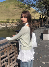 トリン リネン Vネック ラグラン ルーズニット