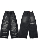 black destroyed wide denim