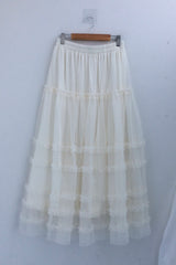 Cloud chiffon frill long skirt