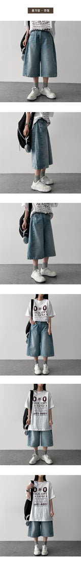 Tor Side Pintuck Slit Denim Bermuda Shorts