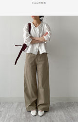 Frill V-neck Three Quarter Blouse