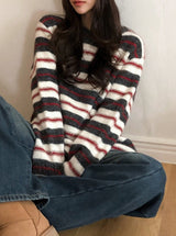 Multi Border Wool Hairy Loose Knit (2color)