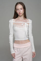 Morning mist ribbon bolero, White