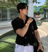  Slag Cooling Hachi Knit Short Sleeve Round Cardigan