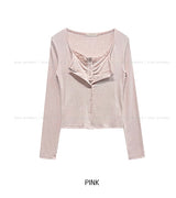 セニレースボタンレイヤードカーディガンセット