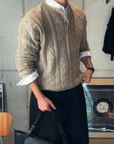レボンヘビーケーブルヘンリーネックニット