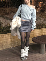 Gray Cubic Crop Sweatshirt