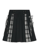 PLAID PLEATED MIDI SKIRT (BLACK)