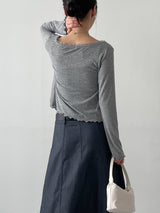 Deep Slit Wrap Denim Long Skirt