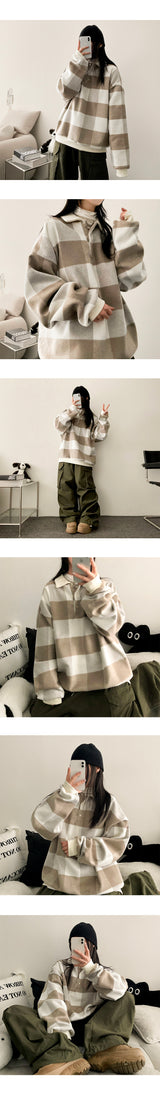 Teemo Fleece Checkered Collar Sweatshirt