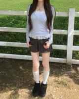 レース スリム Vネック T
