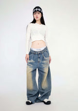 (UNISEX)マッドウォッシュドワイドデニムパンツ