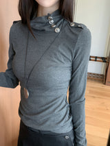 シグナルエポーレットハイネックスリムライン長袖Tシャツ