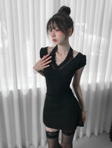 [MADE] Roena Halter-Neck Lace Mini Dress