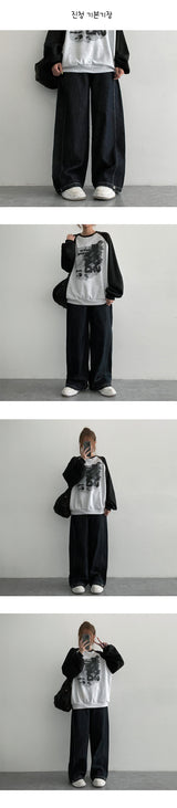 [3-tier length] [S–2XL] デュミンズローリンブインシジョンステッチサイドタックワイドデニムパンツ
