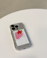 strawberry magsafe clear card pocket