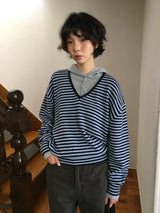 Cebu striped V-neck knit (2color)