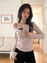 Pendant Deep V-neck One Shoulder Knit (5color)