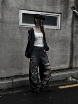 black destroyed wide denim