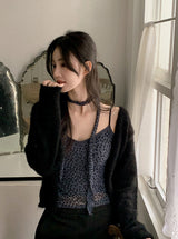 Leopard Sleeveless Blouse + Tie Set (2color)