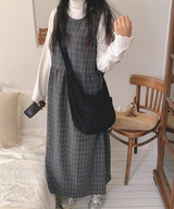 Brownie checkered bustier long skirt sleeveless autumn winter guest look date look 