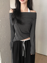 エデンオフショルダーボートネックホルターTシャツ(3color)