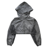 2-WAY zipper big hood color scheme rustic crop long sleeve jumper (2 colors)