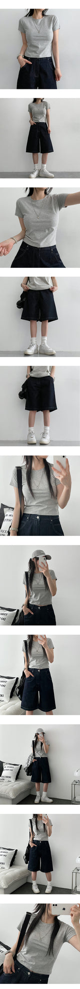 [S~XL] Haute Stitch Saint-Ji Denim Half-length Shorts
