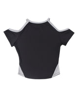 ポリエステルオフショルダークロップトップ / Polyester Off-Shoulder Crop Top (Navy)