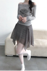 [3color] Floral lace A-line skirt