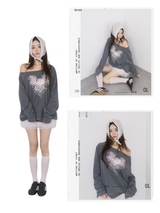 Rose Angel Oversized-fit Off-Shoulder Long Sleeve T-shirt