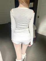  Heart printing shoulder cut-out T (2color)