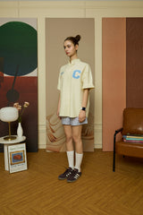 Sky blue C Patch Yellow Oxford short-sleeved Shirt [Unisex]