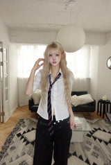 ピンタックベルト付きワイドスラックス