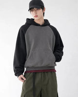 (UNISEX) Raglan Color Block Crop Hoodie