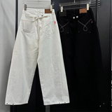 ステッチバックストラップワイドデニムパンツ(2color)