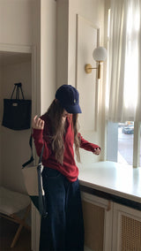 ラウンドボタンワッフルロングスリーブTシャツ