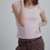 Puff U-neck T-shirt (Pink)