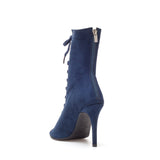 Suede Lace-Up Open Toe Heel(Navy)